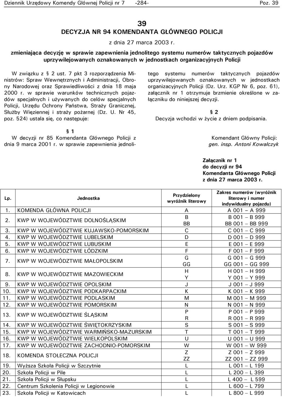 7 pkt 3 rozporządzenia Ministrów: Spraw Wewnętrznych i Administracji, Obrony Narodowej oraz Sprawiedliwości z dnia 18 maja 2000 r.