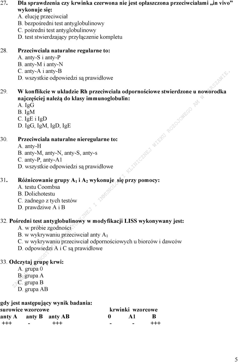 W konflikcie w układzie Rh przeciwciała odpornościowe stwierdzone u noworodka najczęściej należą do klasy immunoglobulin: A. IgG B. IgM C. IgE i IgD D. IgG, IgM, IgD, IgE 30.