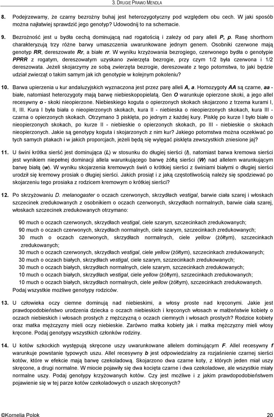 Osobniki czerwone mają genotyp RR, dereszowate Rr, a białe rr.