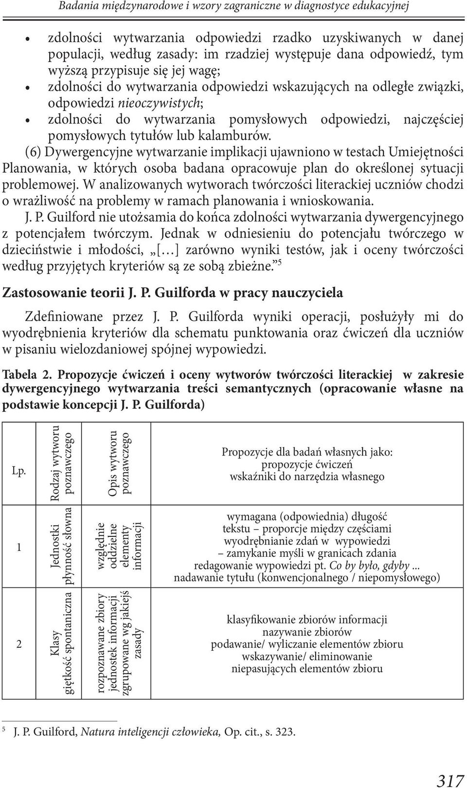 pomysłowych tytułów lub kalamburów. (6) Dywergencyjne wytwarzanie implikacji ujawniono w testach Umiejętności Planowania, w których osoba badana opracowuje plan do określonej sytuacji problemowej.