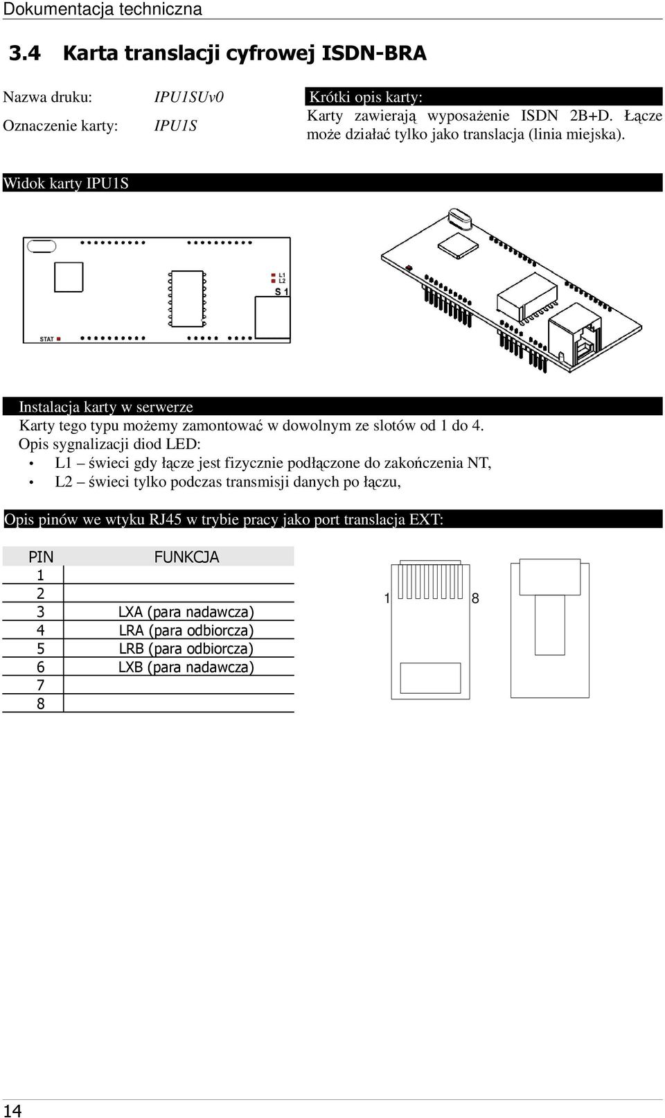 Widok karty IPU1S Instalacja karty w serwerze Karty tego typu moŝemy zamontować w dowolnym ze slotów od 1 do 4.