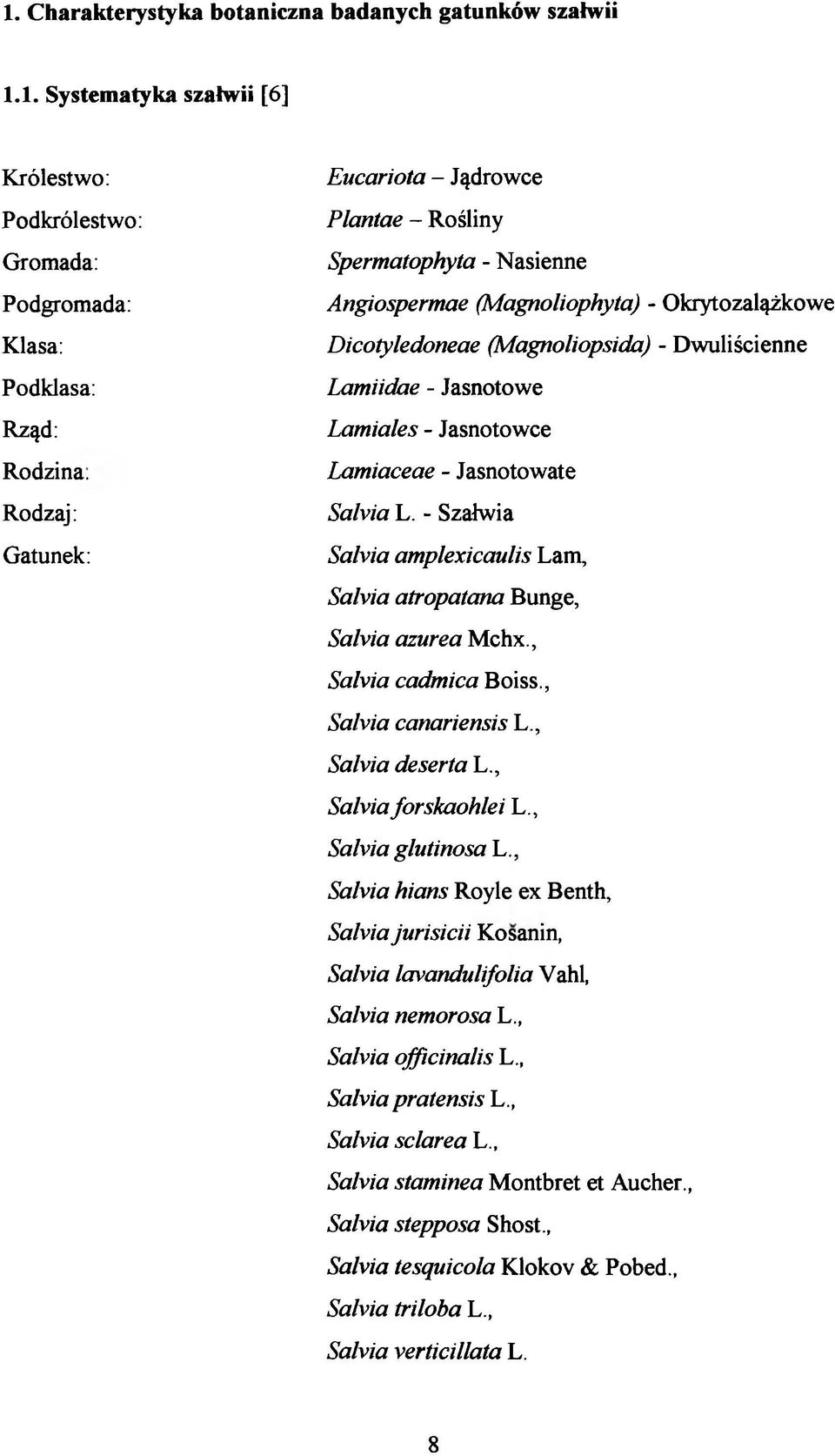 Lamiales - Jasnotowce Lamiaceae - Jasnotowate Safoia L. - Szałwia Safoia amplexicaulis Lam, Safoia atropatana Bunge, Safoia azurea Mchx., Safoia cadmica Boiss., Safoia canariensis L.