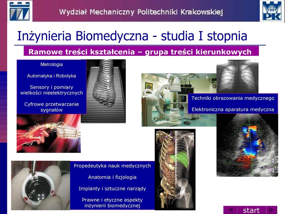 medycznego Cyfrowe przetwarzanie sygnałów Elektroniczna aparatura medyczna Propedeutyka nauk