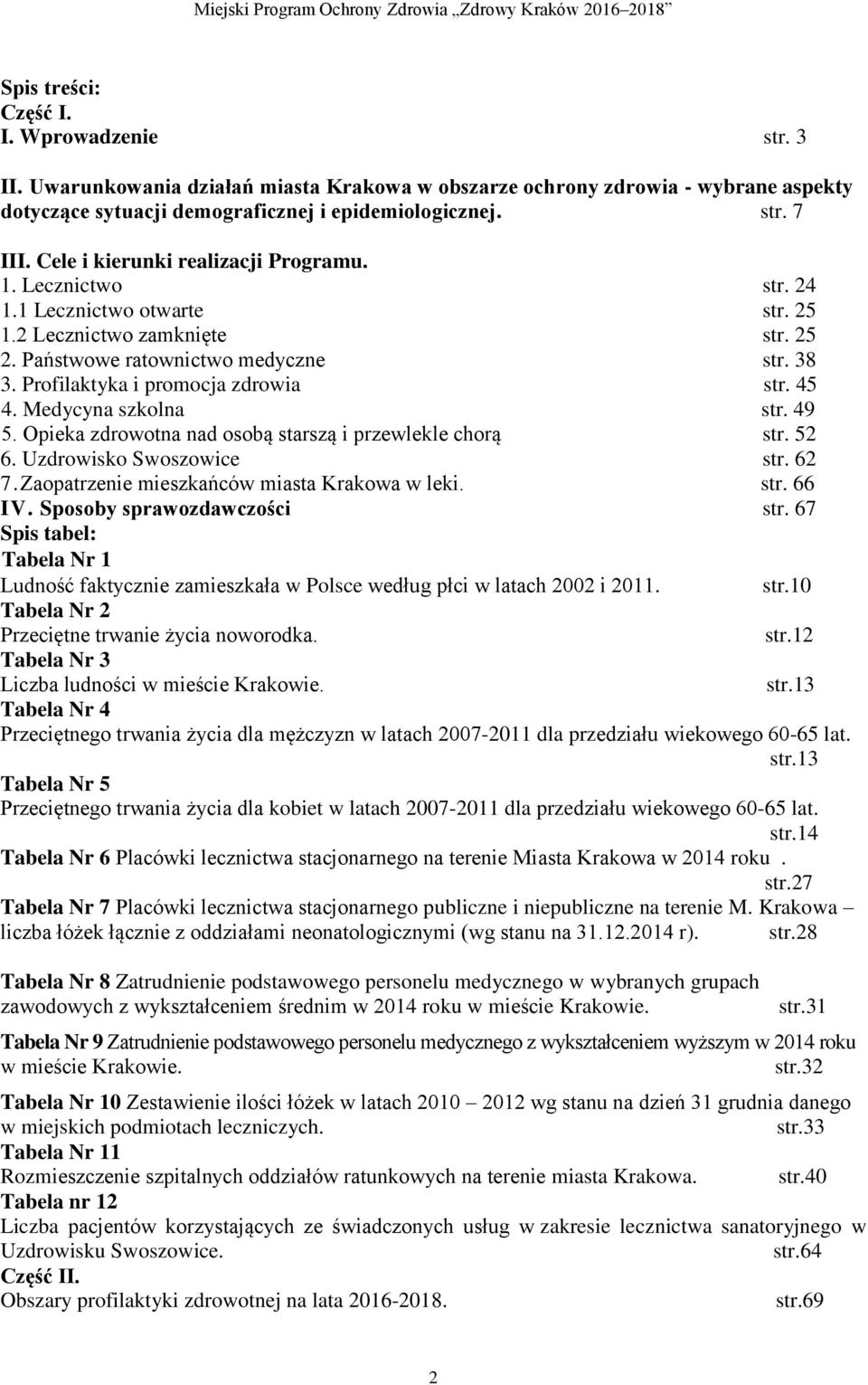 Profilaktyka i promocja zdrowia str. 45 4. Medycyna szkolna str. 49 5. Opieka zdrowotna nad osobą starszą i przewlekle chorą str. 52 6. Uzdrowisko Swoszowice str. 62 7.