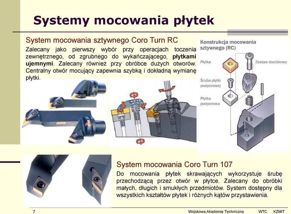 Centralny otwór mocujący zapewnia szybką i dokładną wymianę płytki.