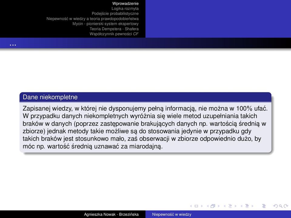 brakujących danych np.