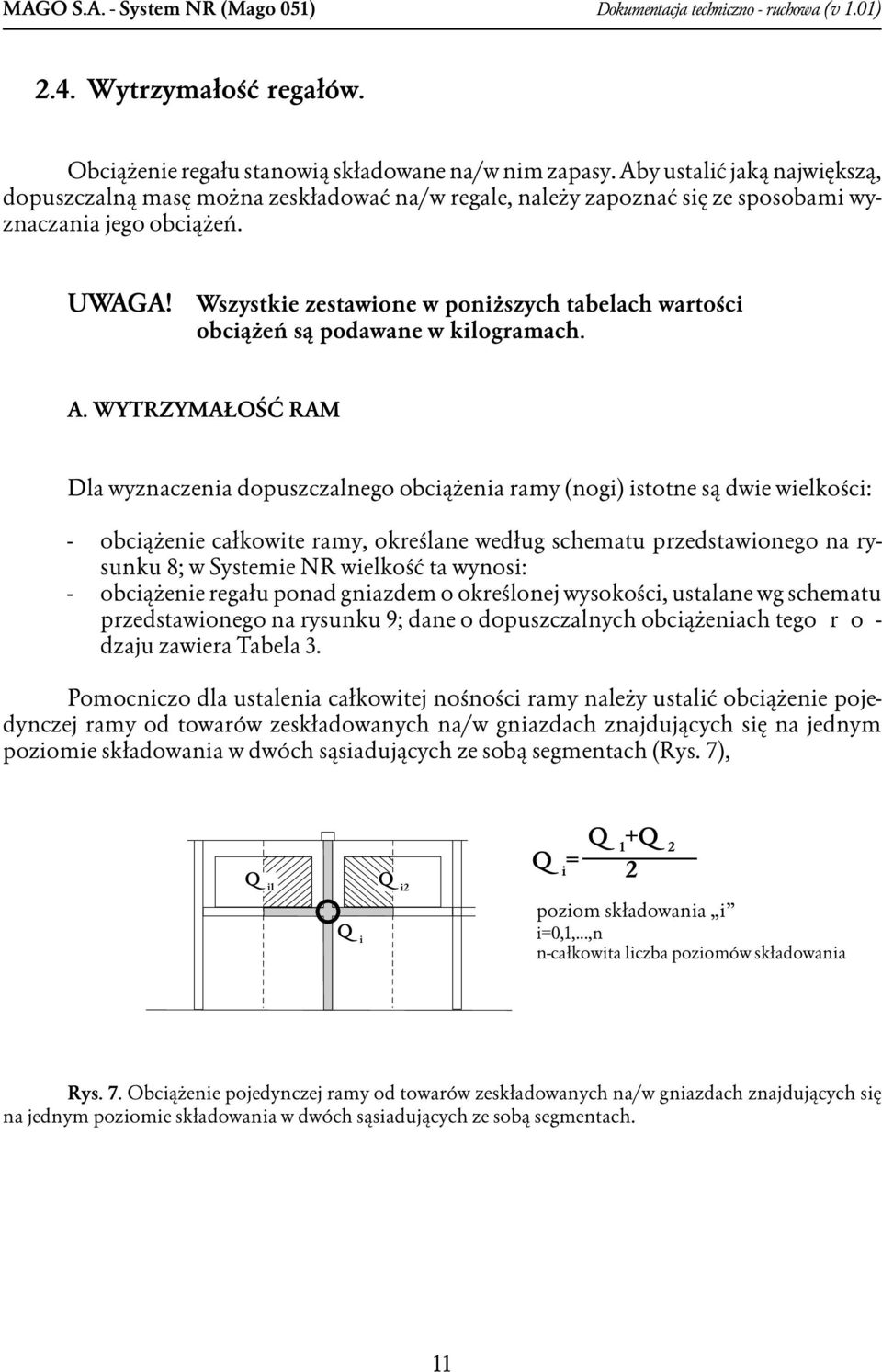 Wszystkie zestawione w poniższych tabelach wartości obciążeń są podawane w kilogramach. A.