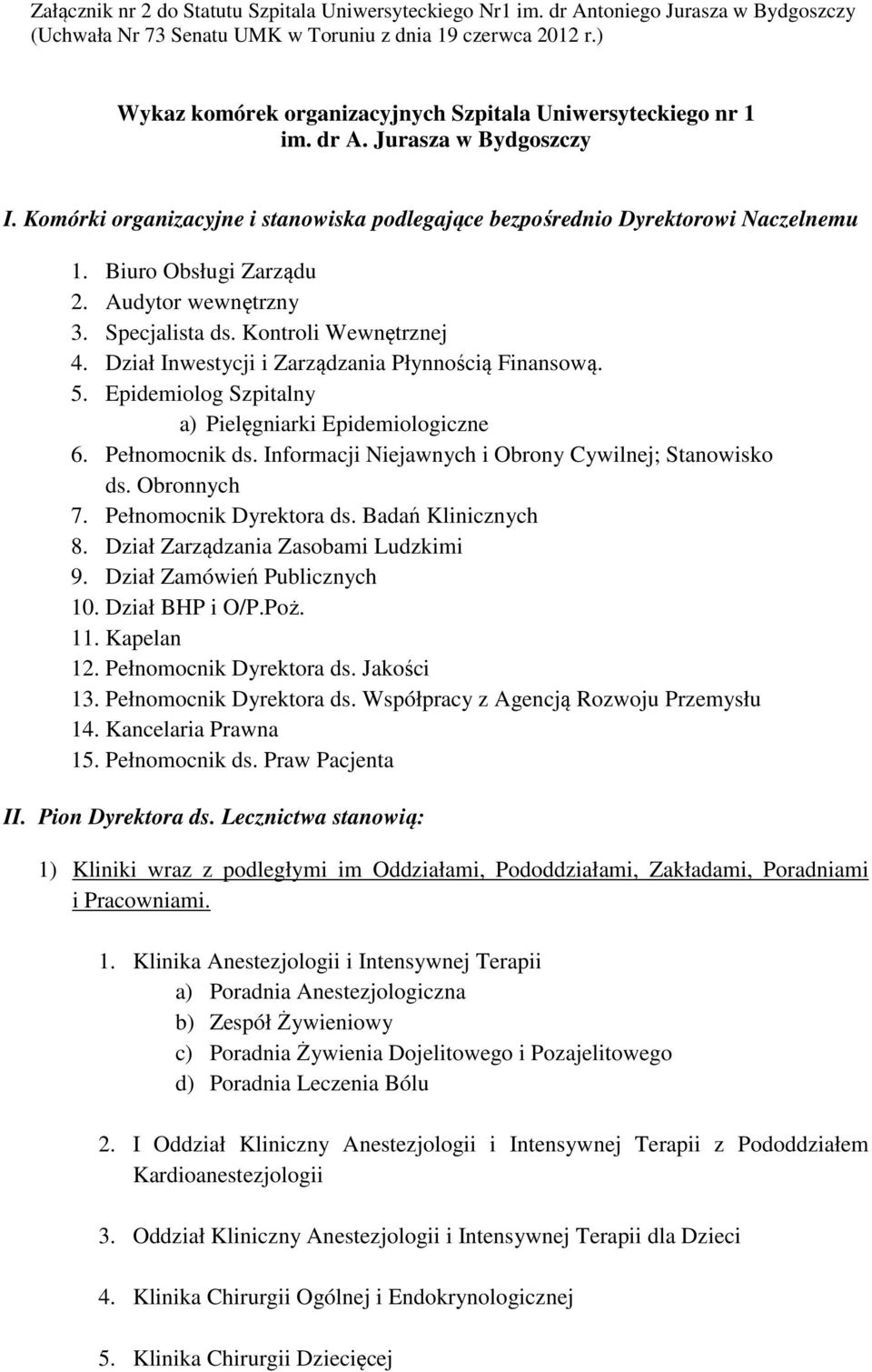 Biuro Obsługi Zarządu 2. Audytor wewnętrzny 3. Specjalista ds. Kontroli Wewnętrznej 4. Dział Inwestycji i Zarządzania Płynnością Finansową. 5. Epidemiolog Szpitalny a) Pielęgniarki Epidemiologiczne 6.