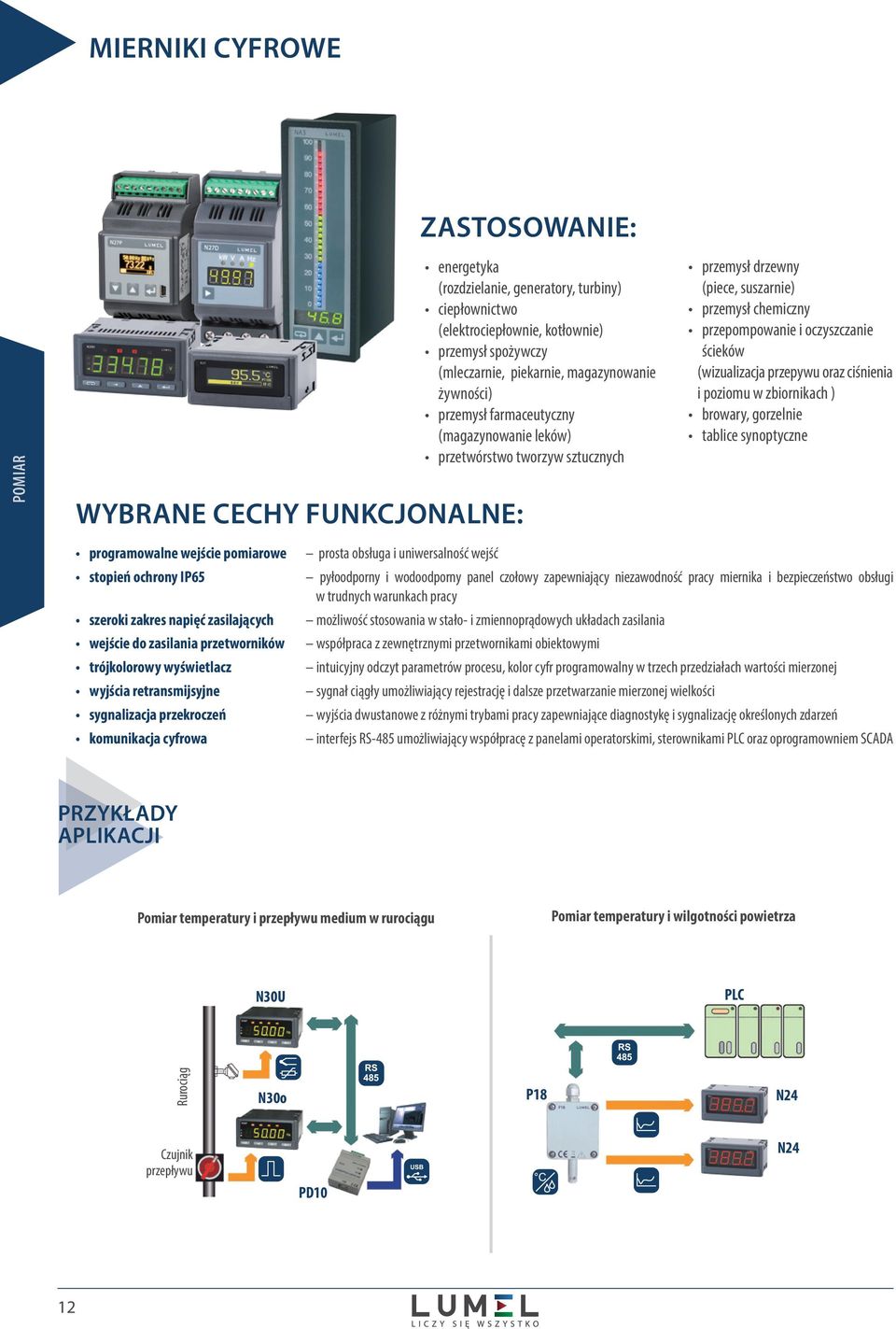 (wizualizacja przepywu oraz ciśnienia i poziomu w zbiornikach ) browary, gorzelnie tablice synoptyczne programowalne wejście pomiarowe stopień ochrony I65 szeroki zakres napięć zasilających wejście