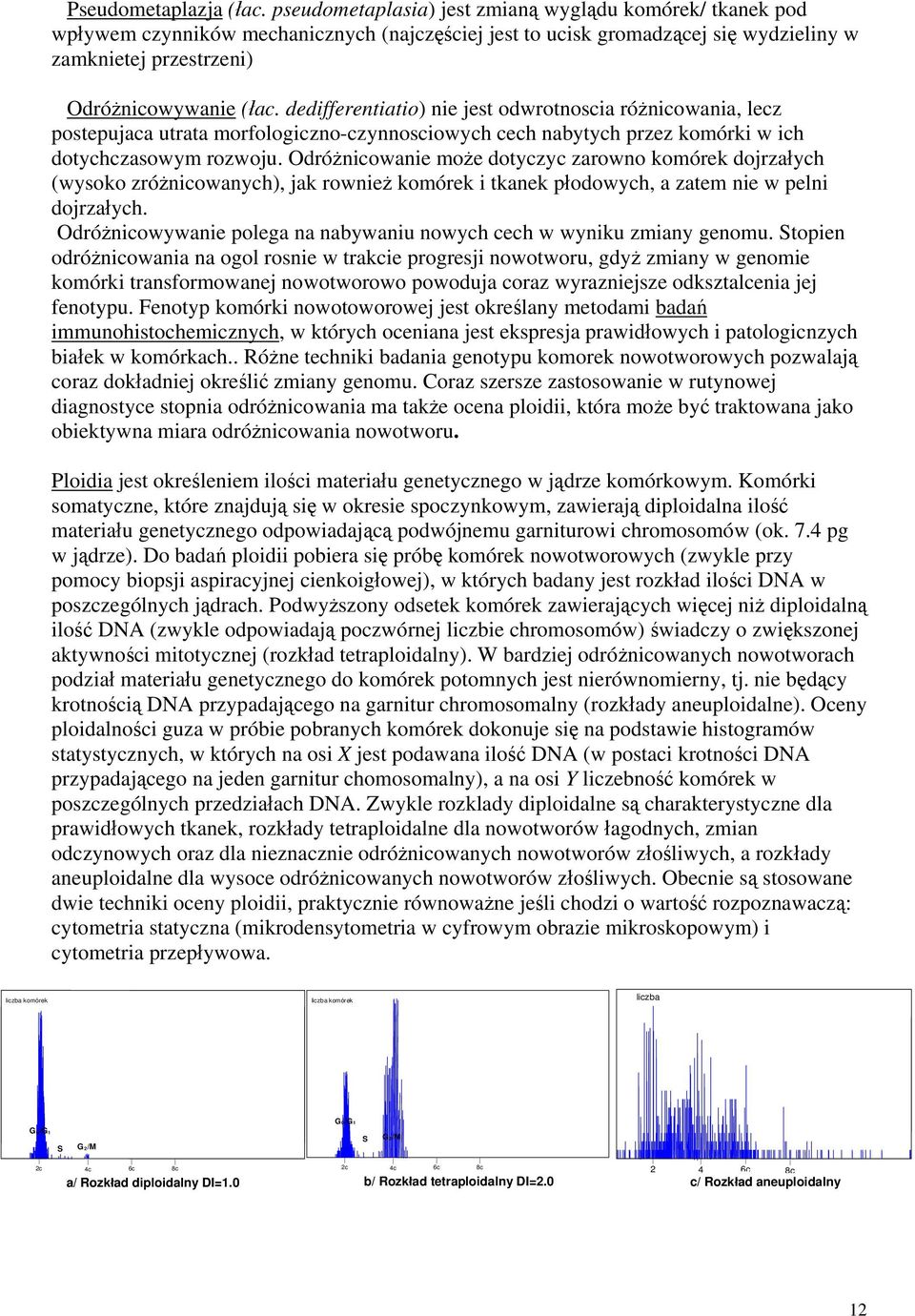 dedifferentiatio) nie jest odwrotnoscia różnicowania, lecz postepujaca utrata morfologiczno-czynnosciowych cech nabytych przez komórki w ich dotychczasowym rozwoju.