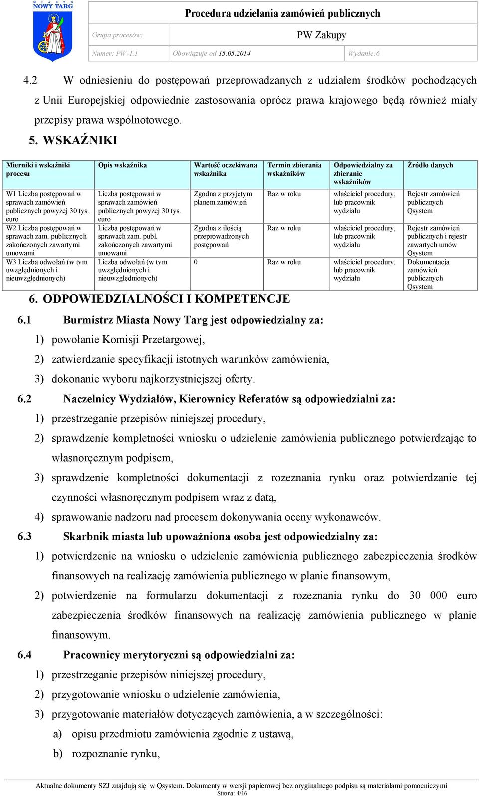 publicznych zakończonych zawartymi umowami W3 Liczba odwołań (w tym uwzględnionych i nieuwzględnionych) Opis wskaźnika Liczba postępowań w sprawach zamówień publicznych powyżej 30 tys.