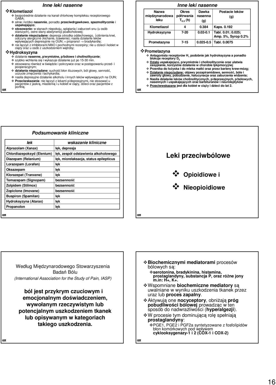(kichanie, łzawienie); nasila działanie leków wpływających depresyjnie na OUN; propranol bradykardię; nie łączyć z inhibitorami MAO i pochodnymi rezerpiny; nie u dzieci i kobiet w ciąŝy oraz u osób z
