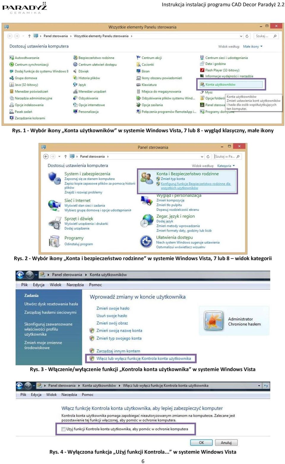 2 - Wybór ikony Konta i bezpieczeństwo rodzinne w systemie Windows Vista, 7 lub 8 widok