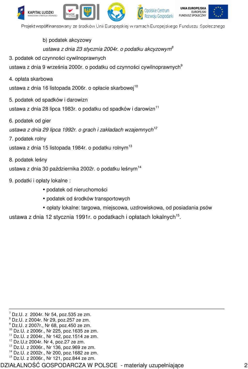 podatek od gier ustawa z dnia 29 lipca 1992r. o grach i zakładach wzajemnych 12 7. podatek rolny ustawa z dnia 15 listopada 1984r. o podatku rolnym 13 8.