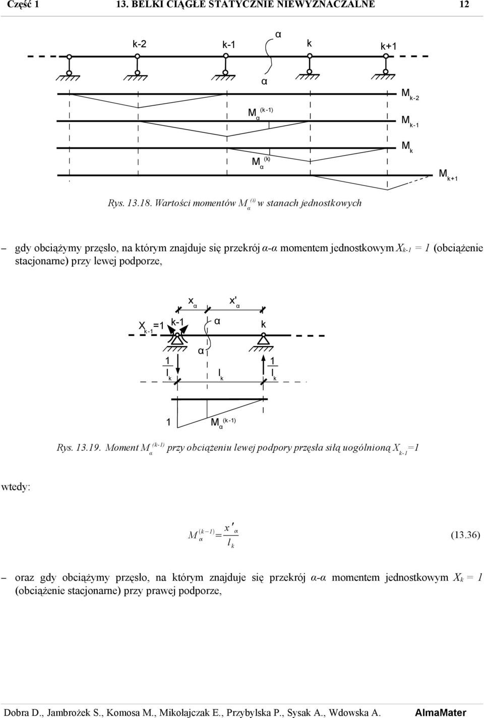 (obciążenie stacjonarne) przy lewej podporze, ' X - = - l l l M ( -) Rys. 3.9.