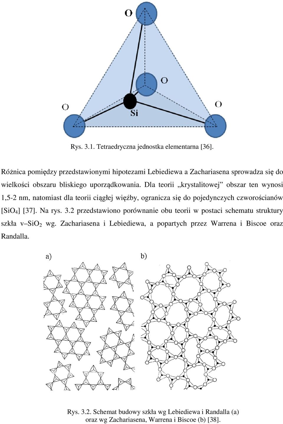Dla teorii krystalitowej obszar ten wynosi 1,5-2 nm, natomiast dla teorii ciągłej więźby, ogranicza się do pojedynczych czworościanów [SiO 4 ] [37].