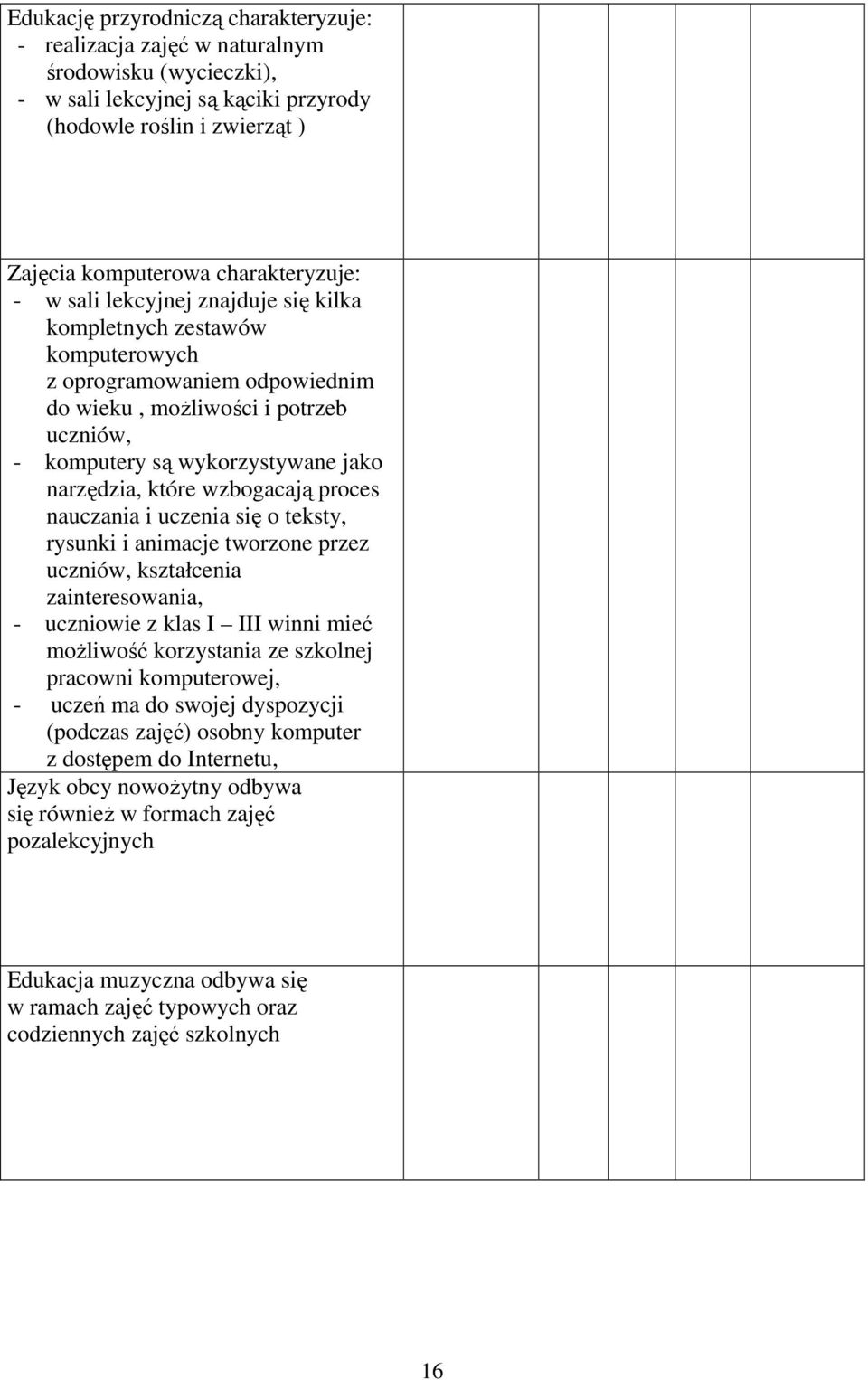 wzbogacają proces nauczania i uczenia się o teksty, rysunki i animacje tworzone przez uczniów, kształcenia zainteresowania, - uczniowie z klas I III winni mieć możliwość korzystania ze szkolnej