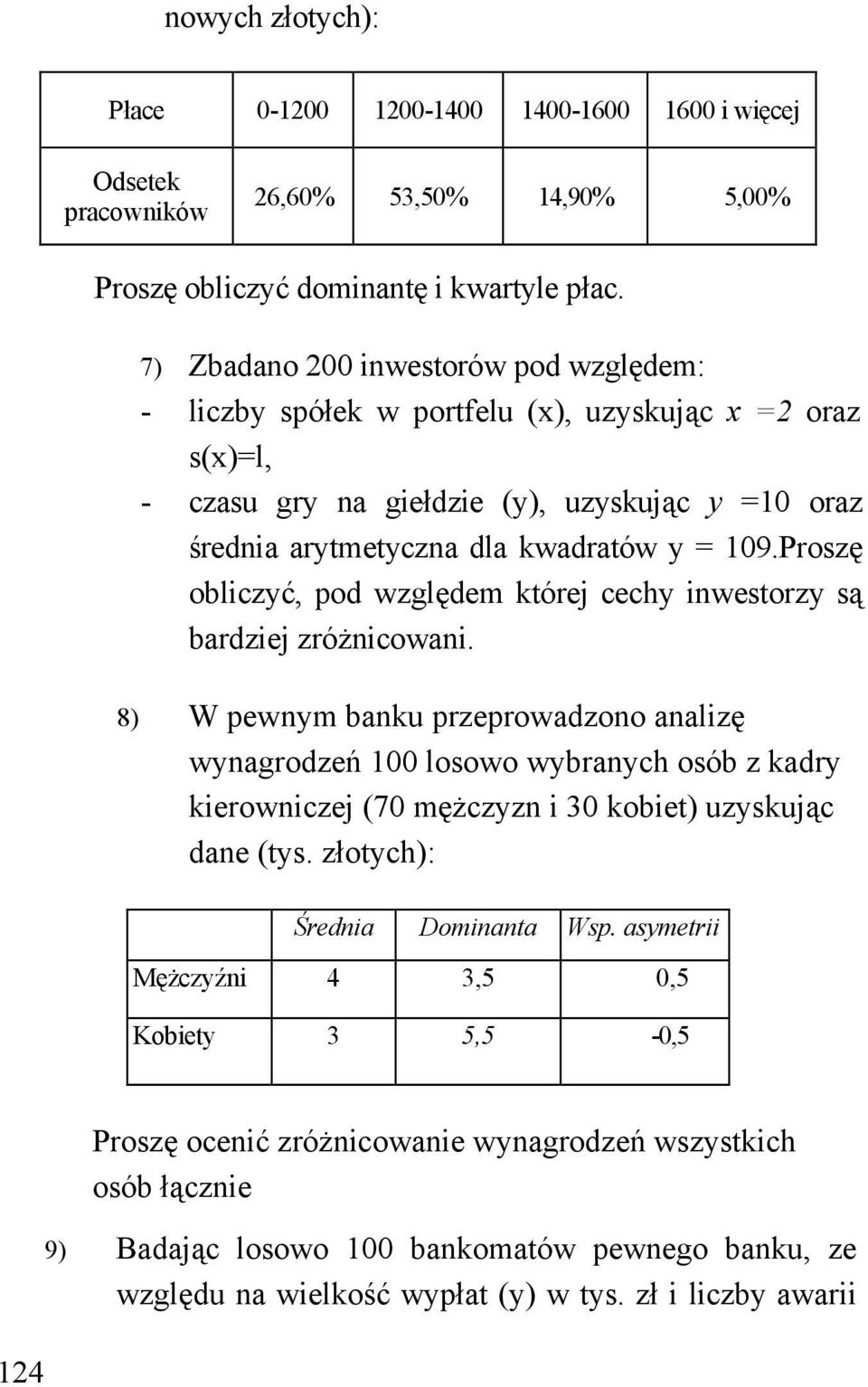 Proszę obliczyć, pod względem której cechy inwestorzy są bardziej zróżnicowani.