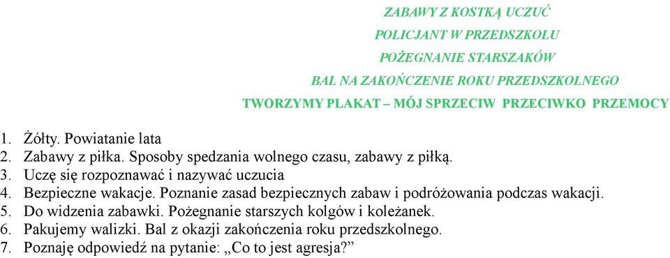 . Uczę się rozpoznawać i nazywać uczucia. Bezpieczne wakacje. Poznanie zasad bezpiecznych zabaw i podróżowania podczas wakacji.