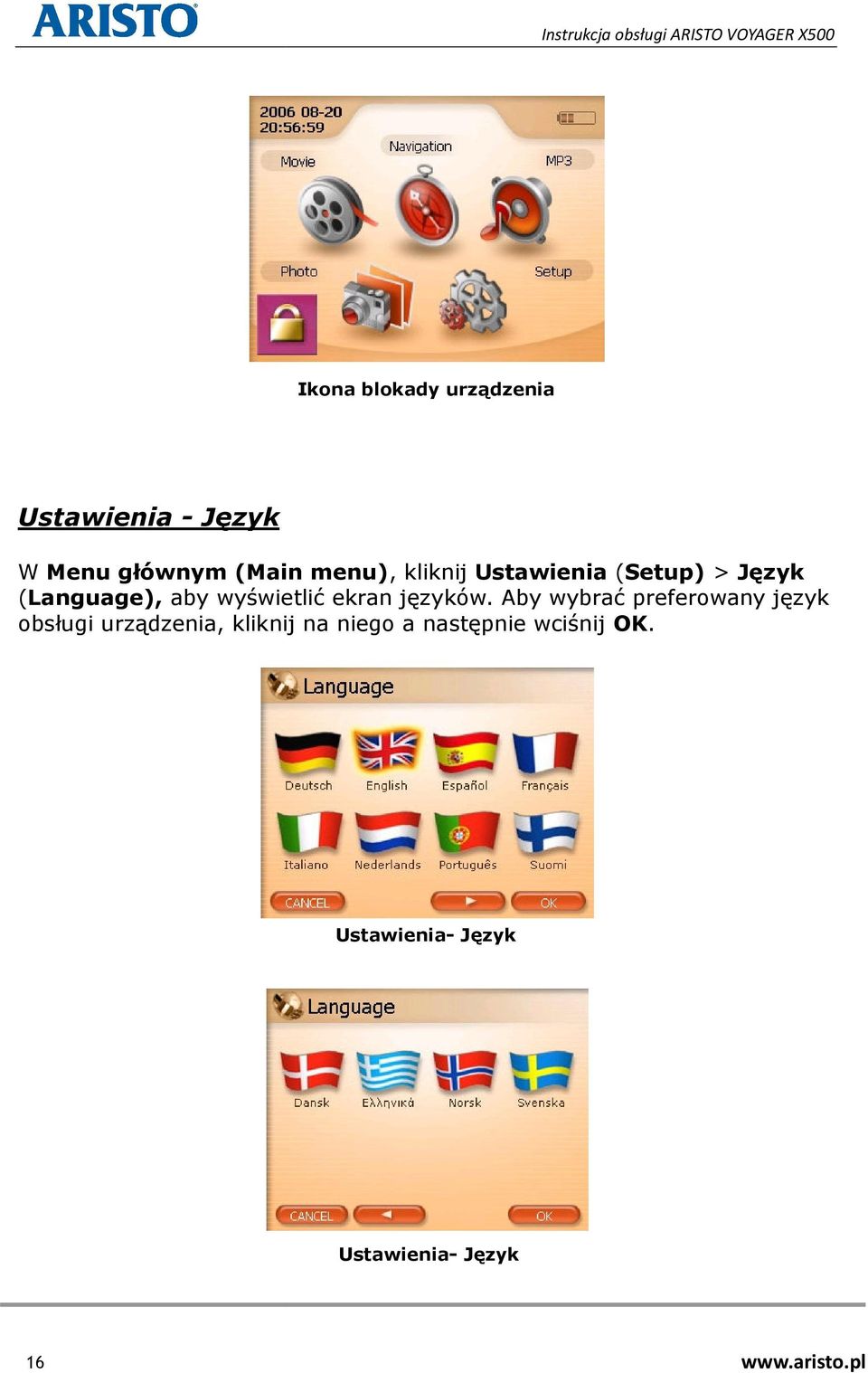 ekran języków.