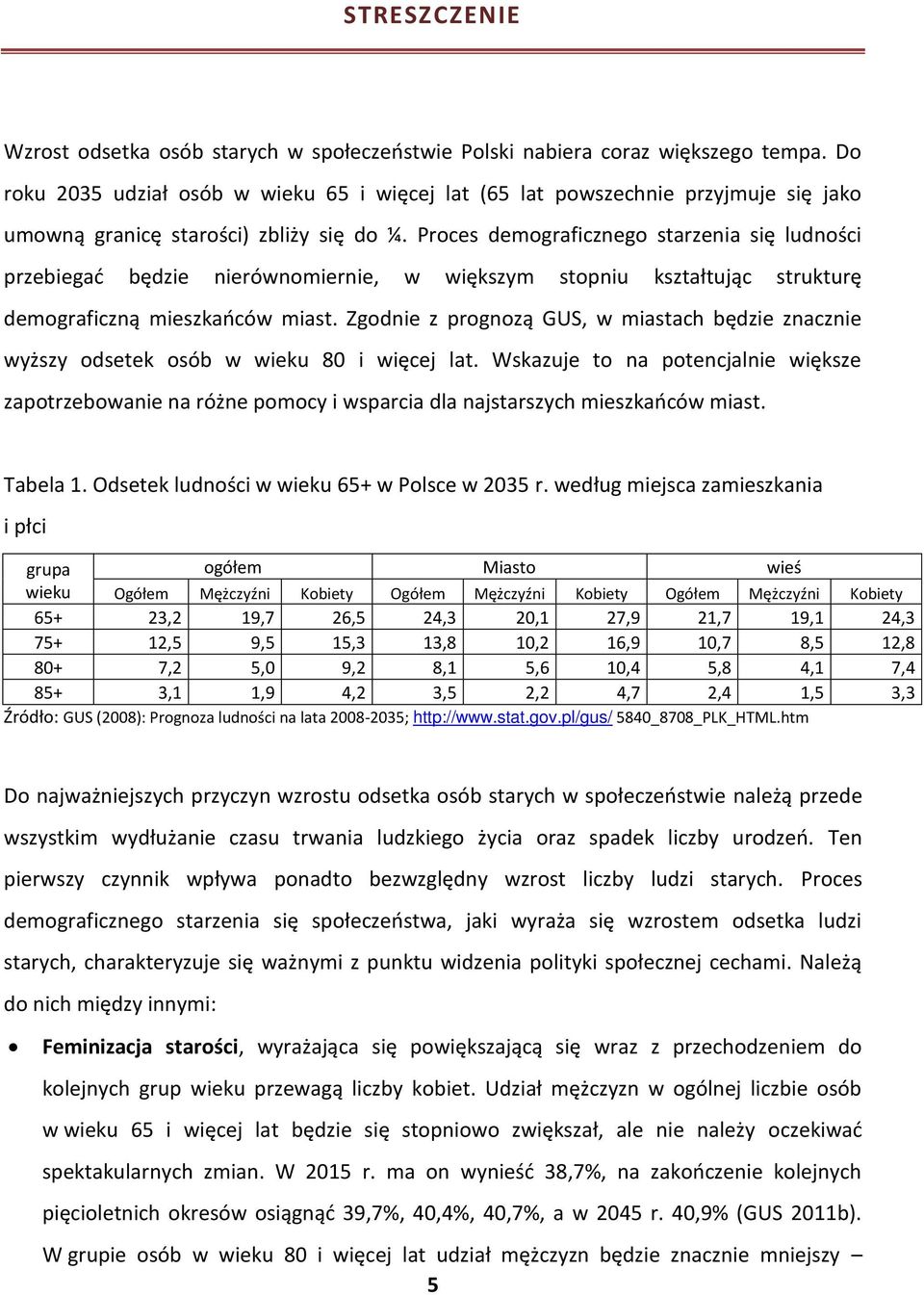 Proces demograficznego starzenia się ludności przebiegać będzie nierównomiernie, w większym stopniu kształtując strukturę demograficzną mieszkańców miast.