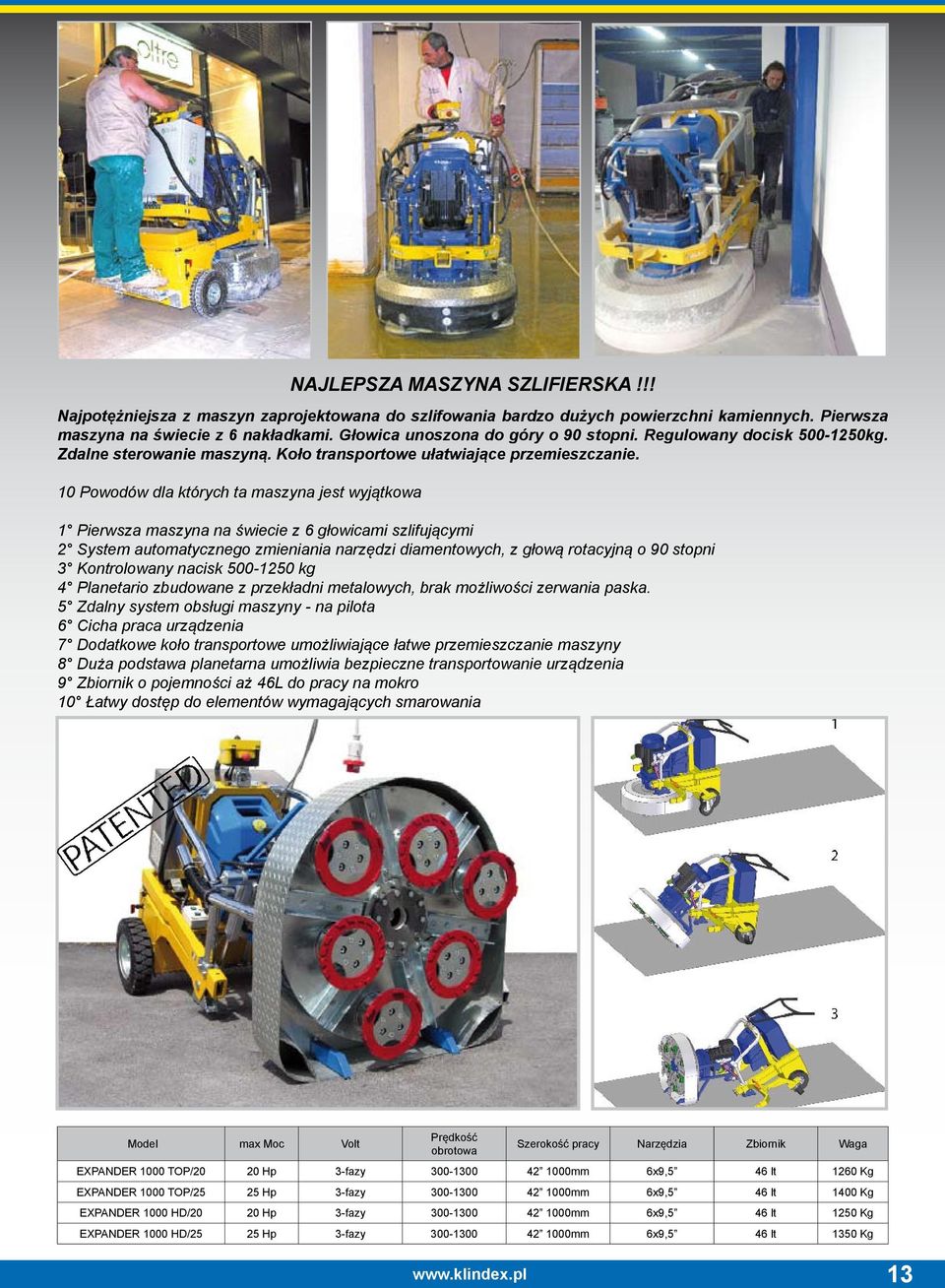 !! 1 Pierwsza maszyna na świecie z 6 głowicami szlifującymi 2 System automatycznego zmieniania narzędzi diamentowych, z głową rotacyjną o 90 stopni 3 Kontrolowany nacisk 500-1250 kg 4 Planetario