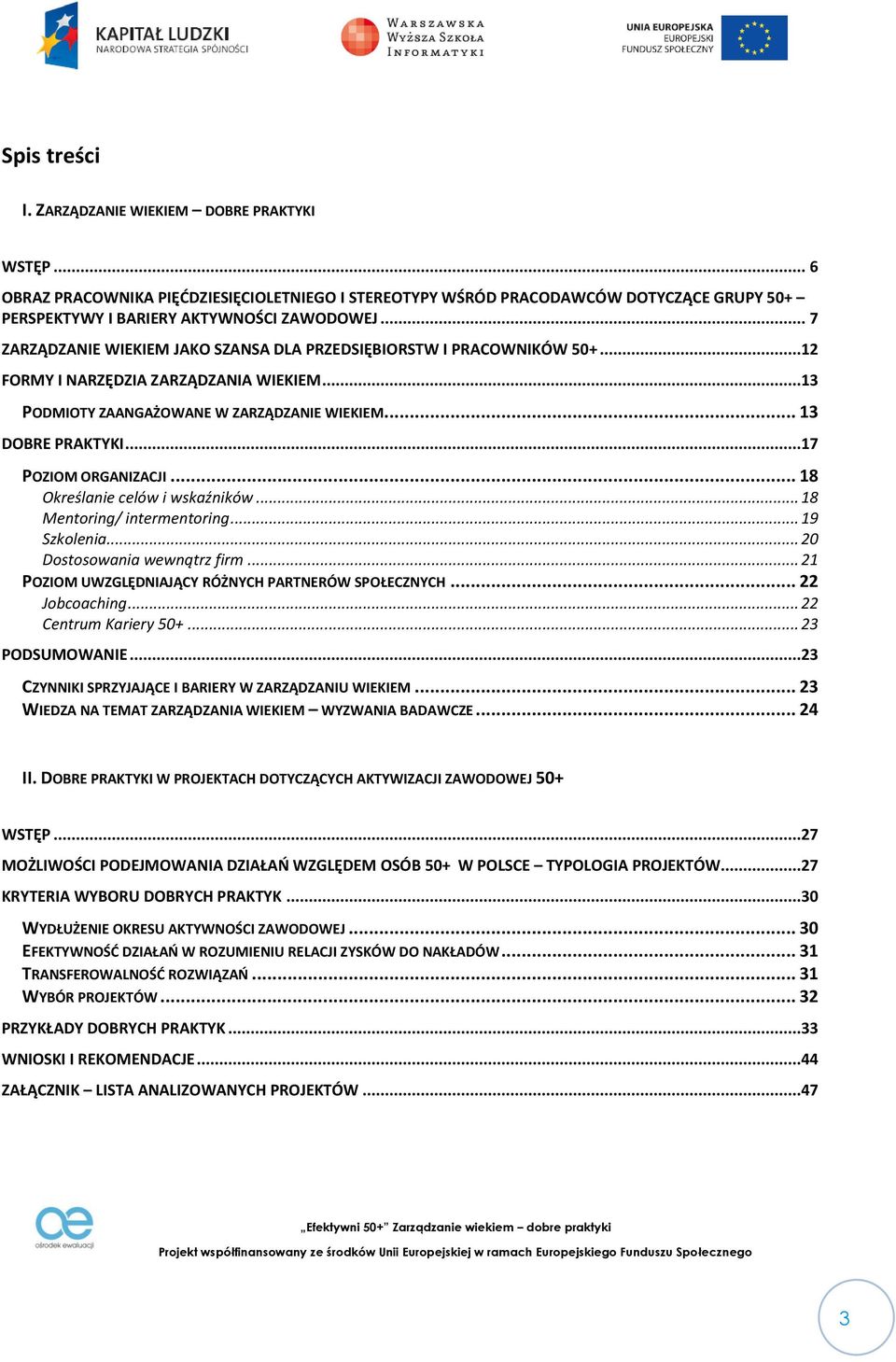 ..17 POZIOM ORGANIZACJI... 18 Określanie celów i wskaźników... 18 Mentoring/ intermentoring... 19 Szkolenia... 20 Dostosowania wewnątrz firm... 21 POZIOM UWZGLĘDNIAJĄCY RÓŻNYCH PARTNERÓW SPOŁECZNYCH.