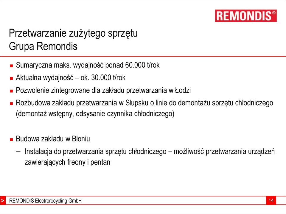 linie do demontażu sprzętu chłodniczego (demontaż wstępny, odsysanie czynnika chłodniczego) Budowa zakładu w