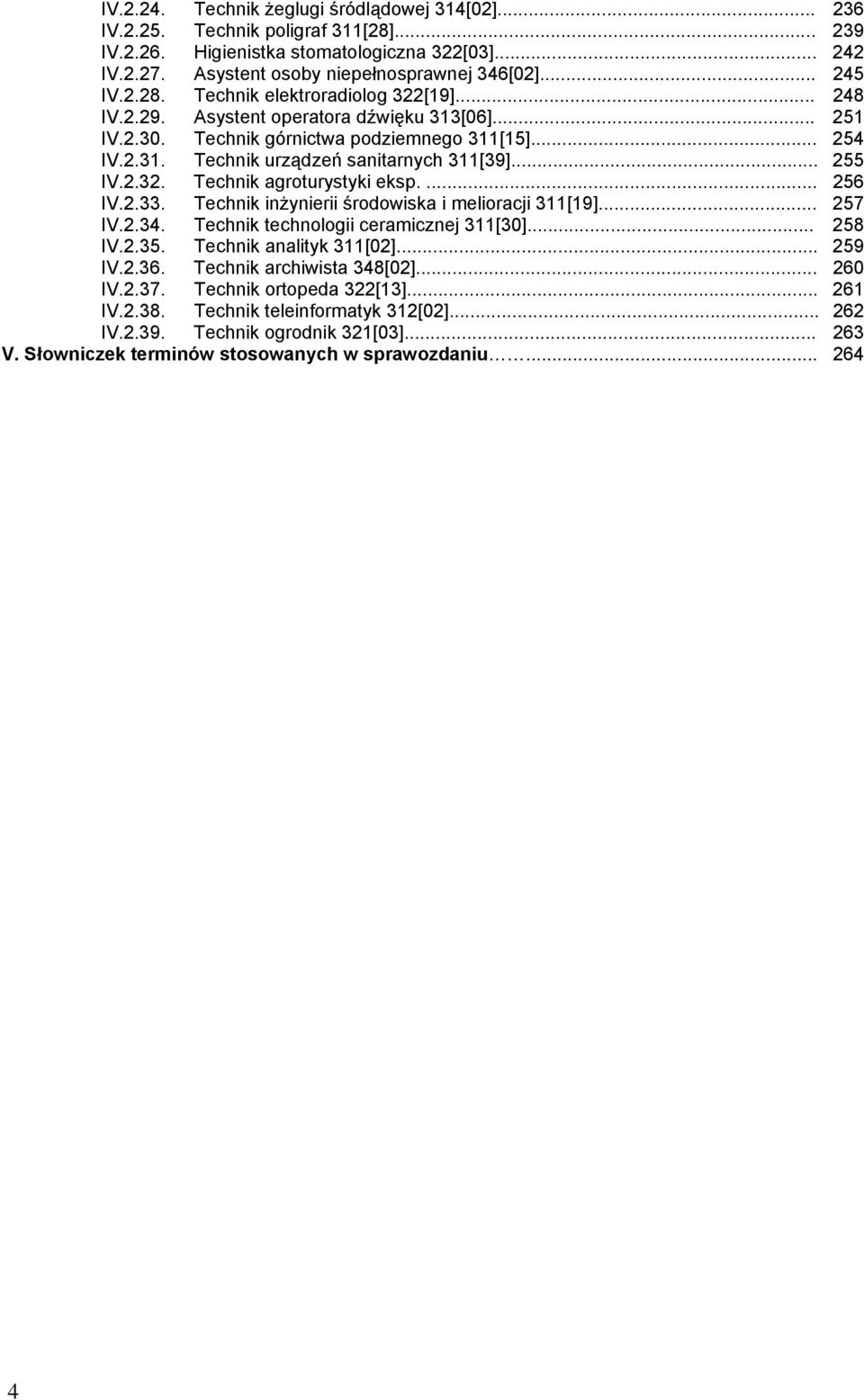 .. 255 IV.2.32. Technik agroturystyki eksp.... 256 IV.2.33. Technik inżynierii środowiska i melioracji 311[19]... 257 IV.2.34. Technik technologii ceramicznej 311[30]... 258 IV.2.35.