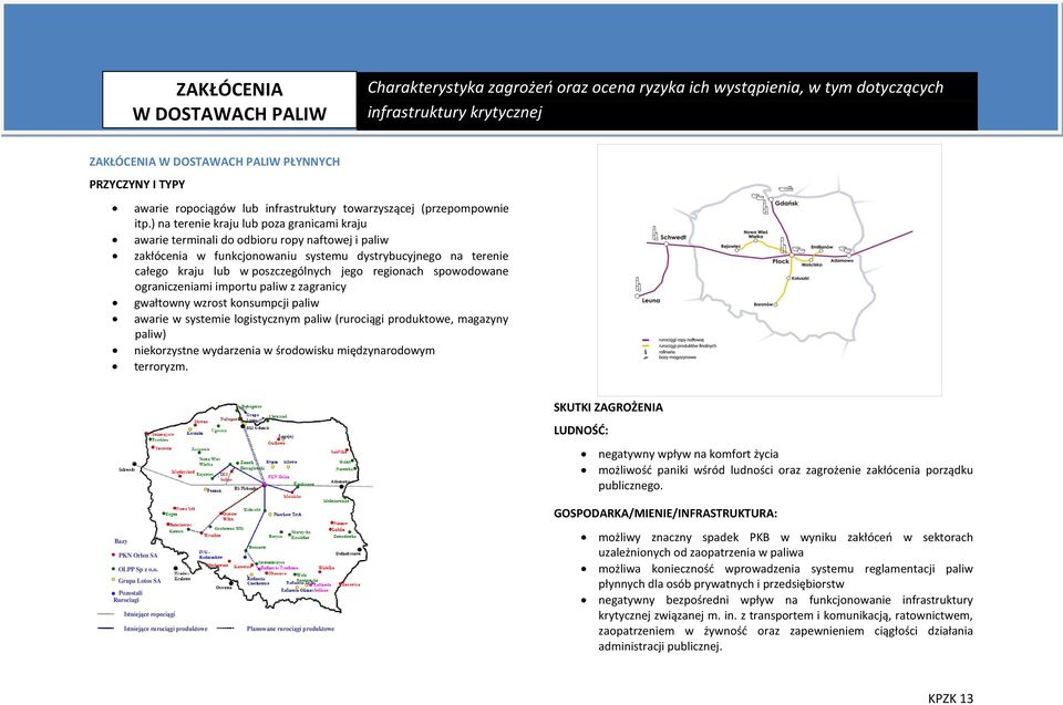 ) na terenie kraju lub poza granicami kraju awarie terminali do odbioru ropy naftowej i paliw zakłócenia w funkcjonowaniu systemu dystrybucyjnego na terenie całego kraju lub w poszczególnych jego