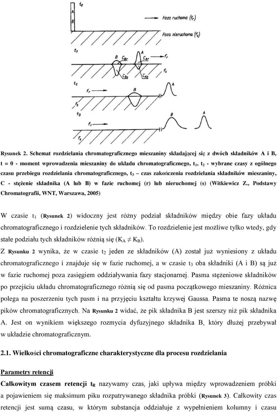 czasu przebiegu rozdzielania chromatograficznego, t 3 czas zakończenia rozdzielania składników mieszaniny, C - stężenie składnika (A lub B) w fazie ruchomej (r) lub nieruchomej (s) (Witkiewicz Z.