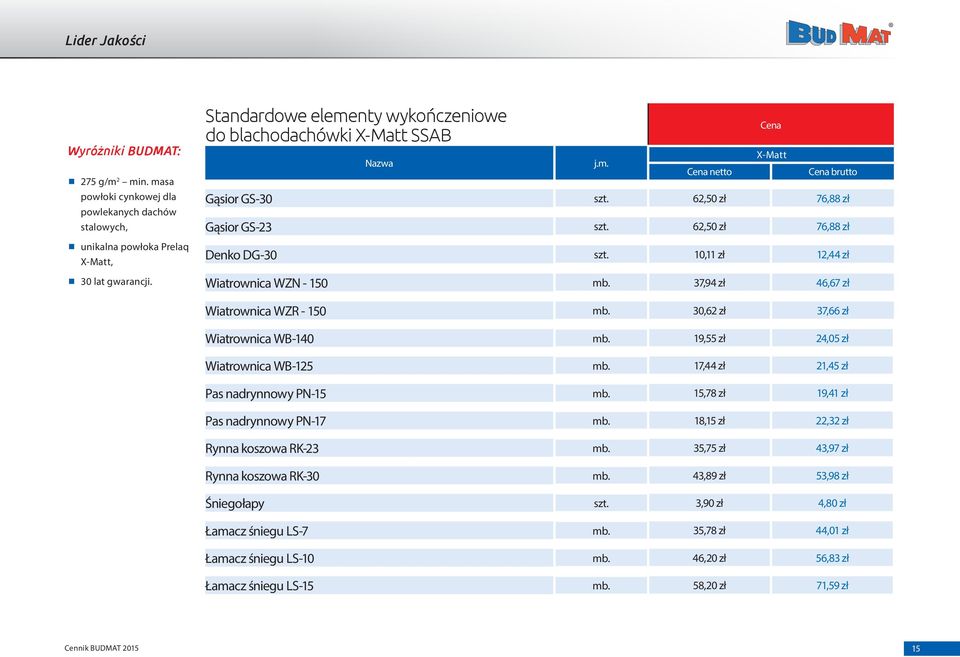 19,55 zł 24,05 zł Wiatrownica WB-125 mb. 17,44 zł 21,45 zł Pas nadrynnowy PN-15 mb. 15,78 zł 19,41 zł Pas nadrynnowy PN-17 mb. 18,15 zł 22,32 zł Rynna koszowa RK-23 mb.