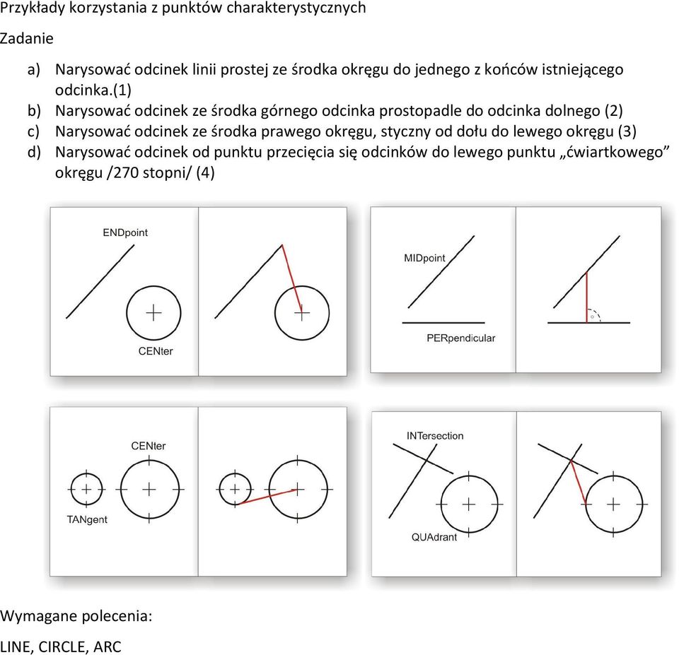 (1) b) Narysować odcinek ze środka górnego odcinka prostopadle do odcinka dolnego (2) c) Narysować odcinek ze środka