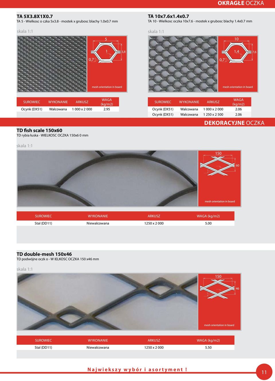 95 TD fish scale 150x60 TD rybia łuska - WIELKOSC OCZKA 150x6 0 mm Ocynk (DX51) Walcowana 1 000 x 000.06 Ocynk (DX51) Walcowana 1 50 x 500.