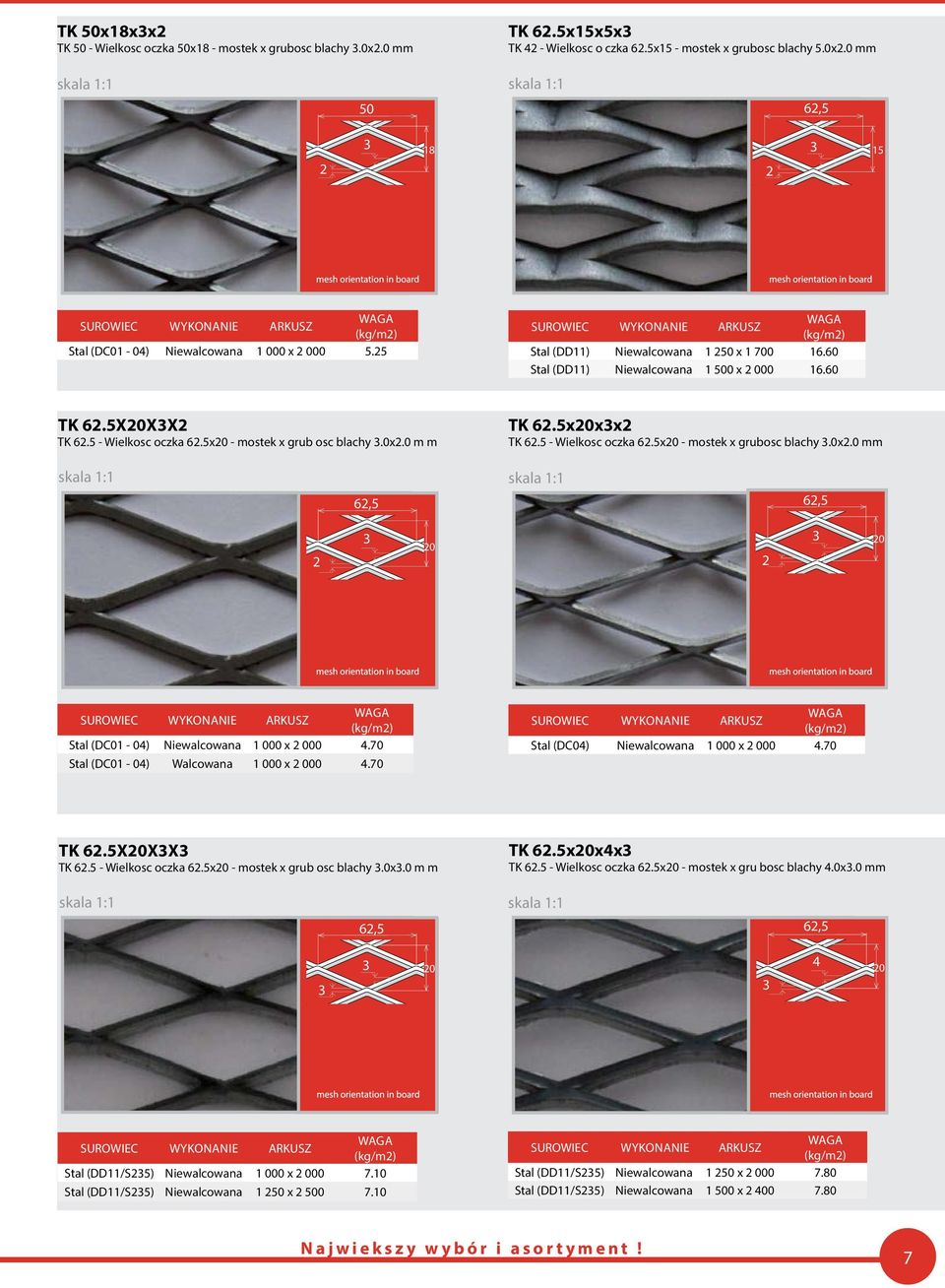 0x.0 mm 6,5 6,5 3 0 3 0 Stal (DC01-04) Niewalcowana 1 000 x 000 4.70 Stal (DC01-04) Walcowana 1 000 x 000 4.70 Stal (DC04) Niewalcowana 1 000 x 000 4.70 TK 6.5x0x3x3 TK 6.5 - Wielkosc oczka 6.