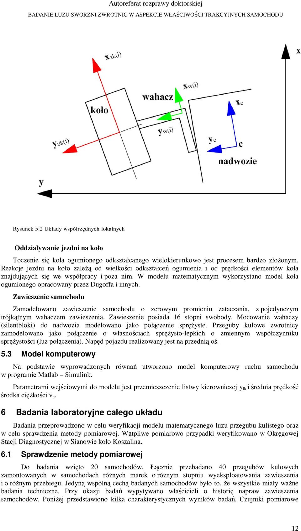 W modelu matematycznym wykorzystano model koła ogumionego opracowany przez Dugoffa i innych.