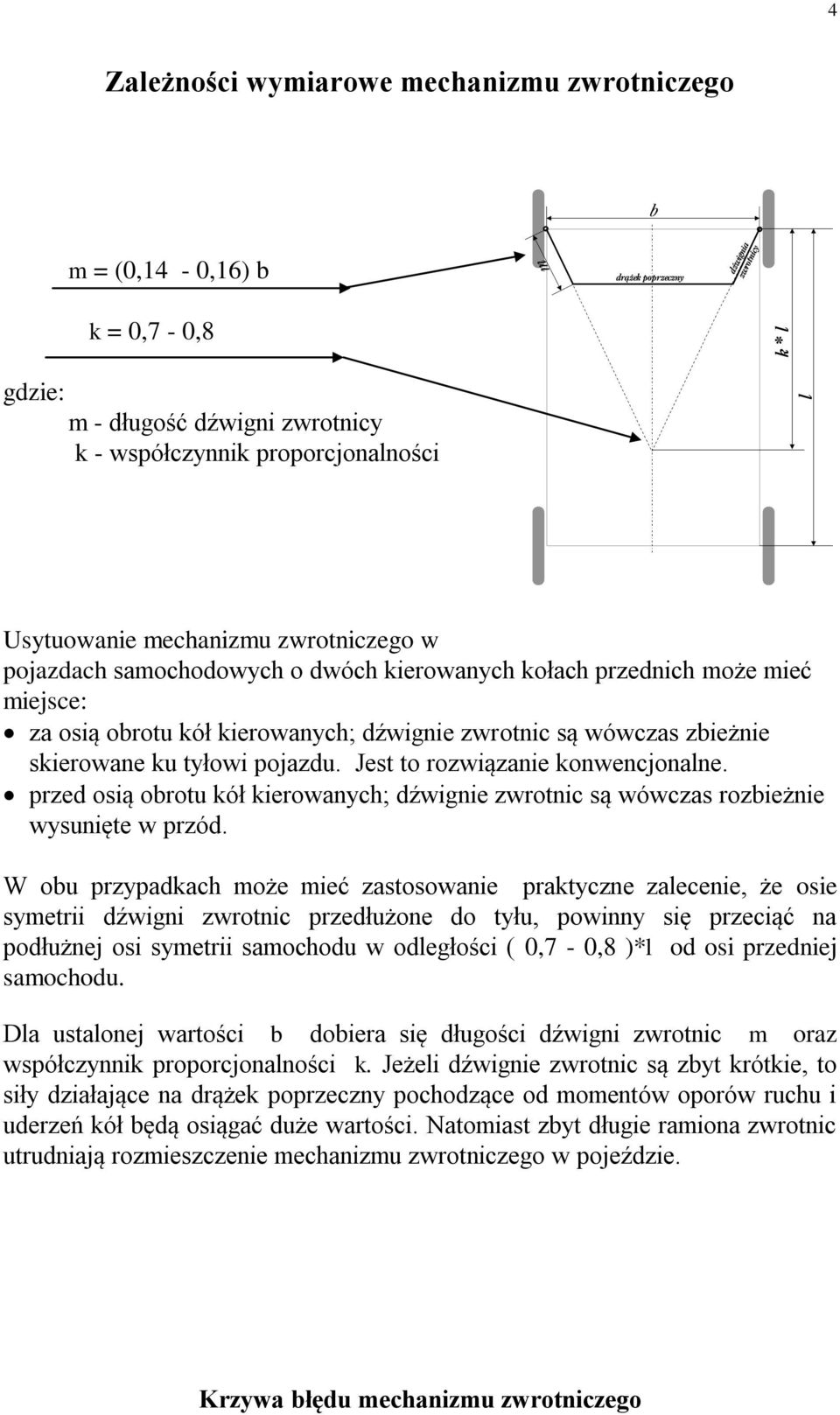 Jest to rozwiązanie konwencjonalne. przed osią obrotu kół kierowanych; dźwignie zwrotnic są wówczas rozbieżnie wysunięte w przód.