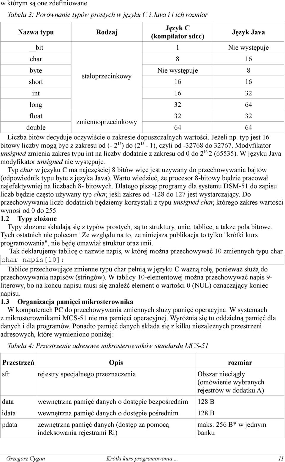 16 16 int 16 32 long 32 64 float 32 32 zmiennoprzecinkowy double 64 64 Liczba bitów decyduje oczywiście o zakresie dopuszczalnych wartości. Jeżeli np.