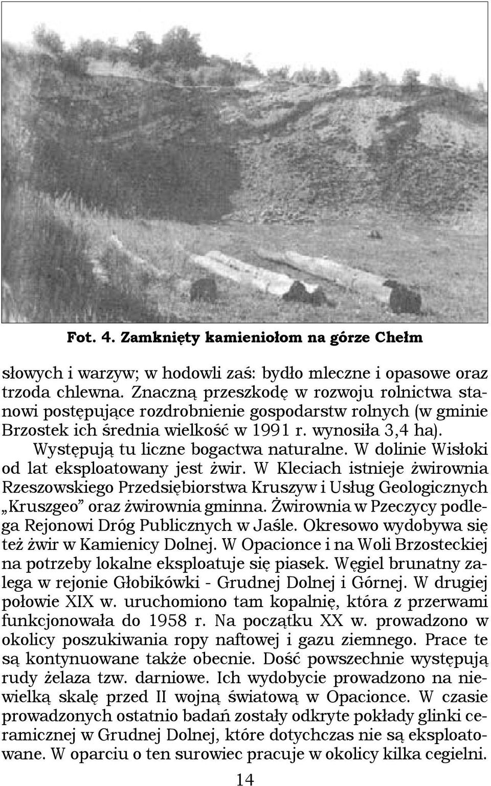 W dolinie Wisłoki od lat eksploatowany jest żwir. W Kleciach istnieje żwirownia Rzeszowskiego Przedsiębiorstwa Kruszyw i Usług Geologicznych Kruszgeo oraz żwirownia gminna.