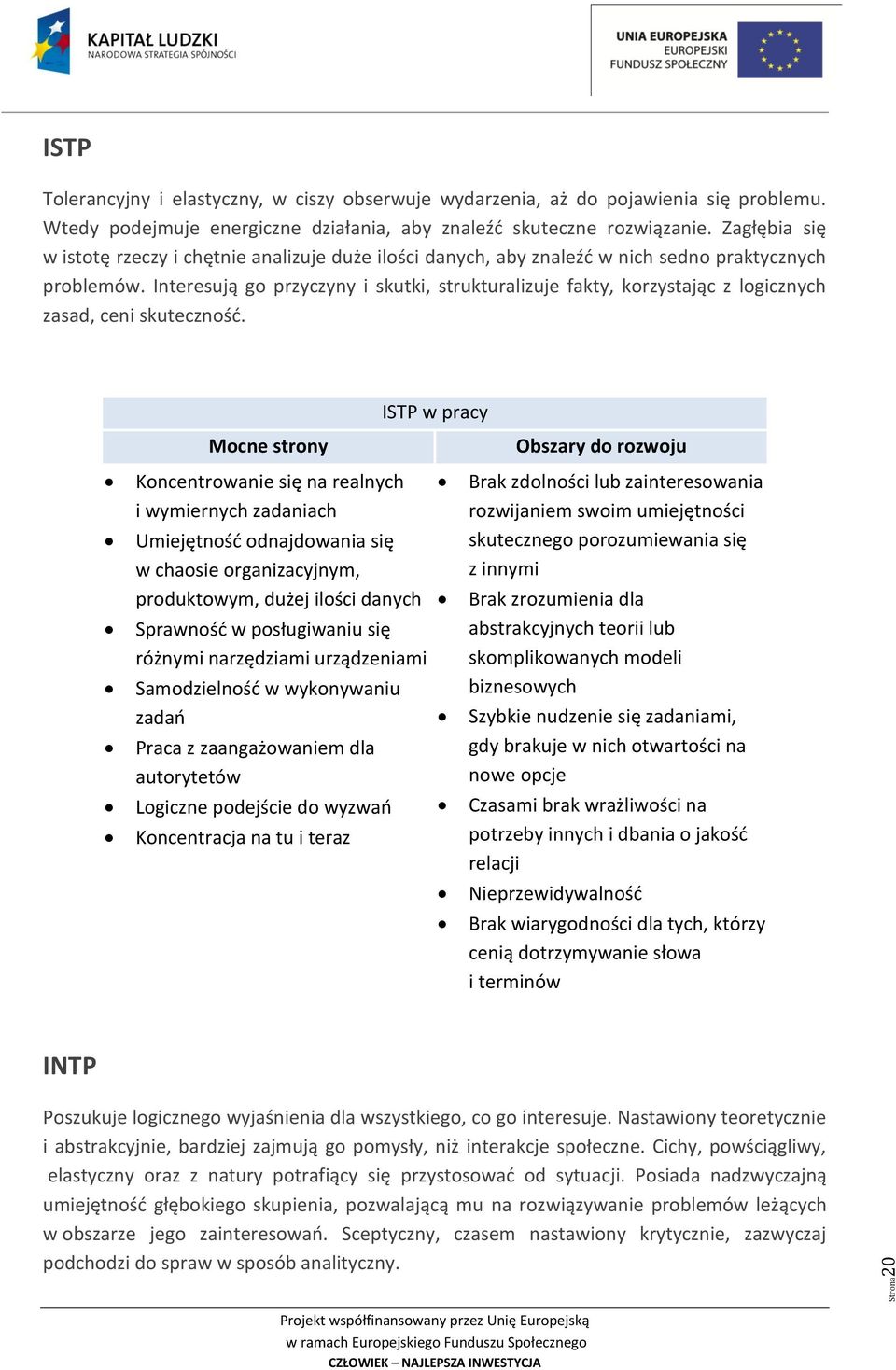 Interesują go przyczyny i skutki, strukturalizuje fakty, korzystając z logicznych zasad, ceni skuteczność.