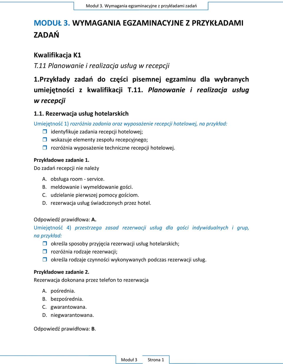 . Planowanie i realizacja usług w recepcji 1.