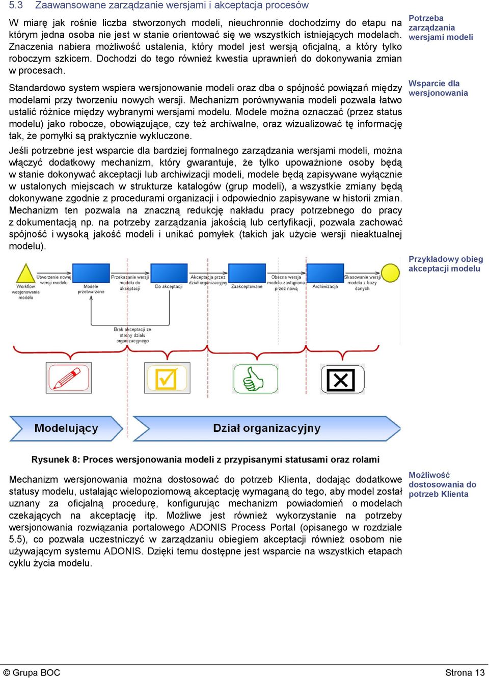 Dochodzi do tego również kwestia uprawnień do dokonywania zmian w procesach. Standardowo system wspiera wersjonowanie modeli oraz dba o spójność powiązań między modelami przy tworzeniu nowych wersji.