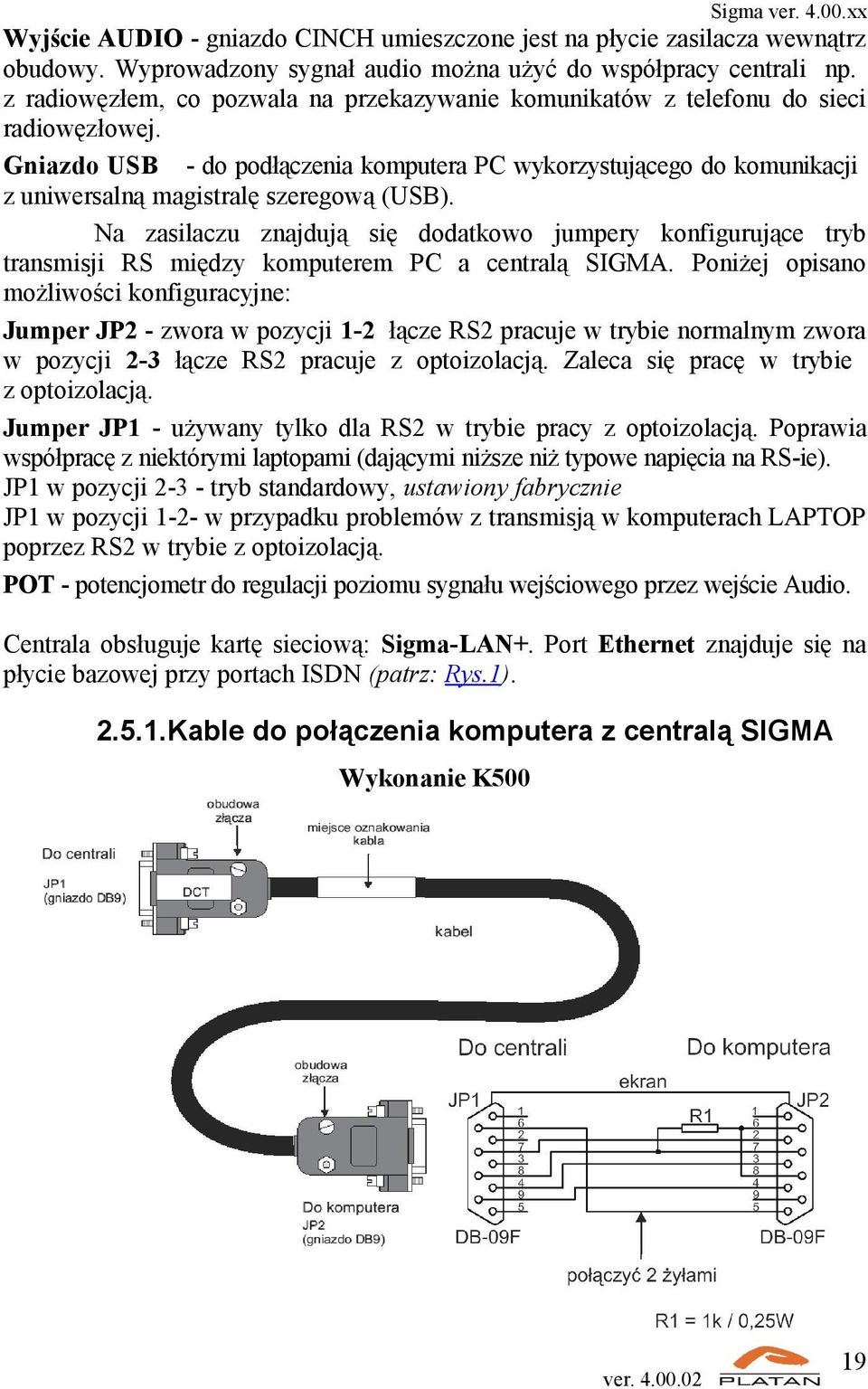 Gniazdo USB - do podłączenia komputera PC wykorzystującego do komunikacji z uniwersalną magistralę szeregową (USB).