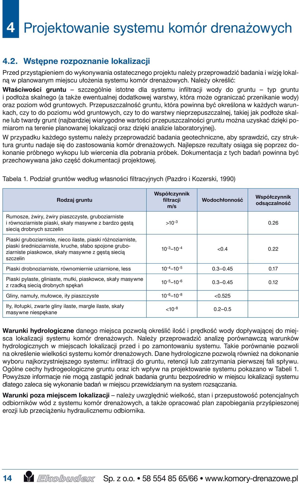 Należy określić: Właściwości gruntu szczególnie istotne dla systemu infiltracji wody do gruntu typ gruntu i podłoża skalnego (a także ewentualnej dodatkowej warstwy, która może ograniczać przenikanie