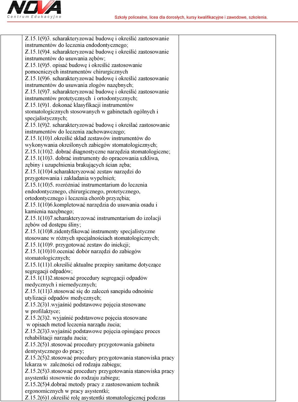 scharakteryzować budowę i określić zastosowanie instrumentów protetycznych i ortodontycznych; Z.15.1(9)1.