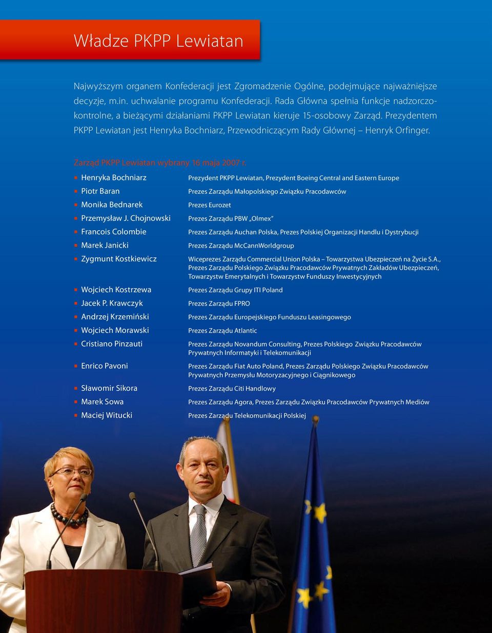 Prezydentem PKPP Lewiatan jest Henryka Bochniarz, Przewodniczącym Rady Głównej Henryk Orfinger. Zarząd PKPP Lewiatan wybrany 16 maja 2007 r. Henryka Bochniarz Piotr Baran Monika Bednarek Przemysław J.
