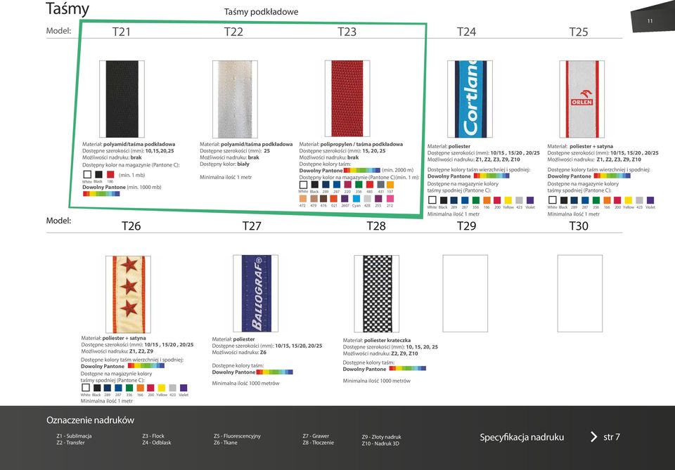1000 mb) Materiał: polyamid/taśma podkładowa Dostępne szerokości (mm): 25 Możliwości nadruku: brak Dostępny kolor: biały Minimalna ilość 1 metr Materiał: polipropylen / taśma podkładowa Dostępne