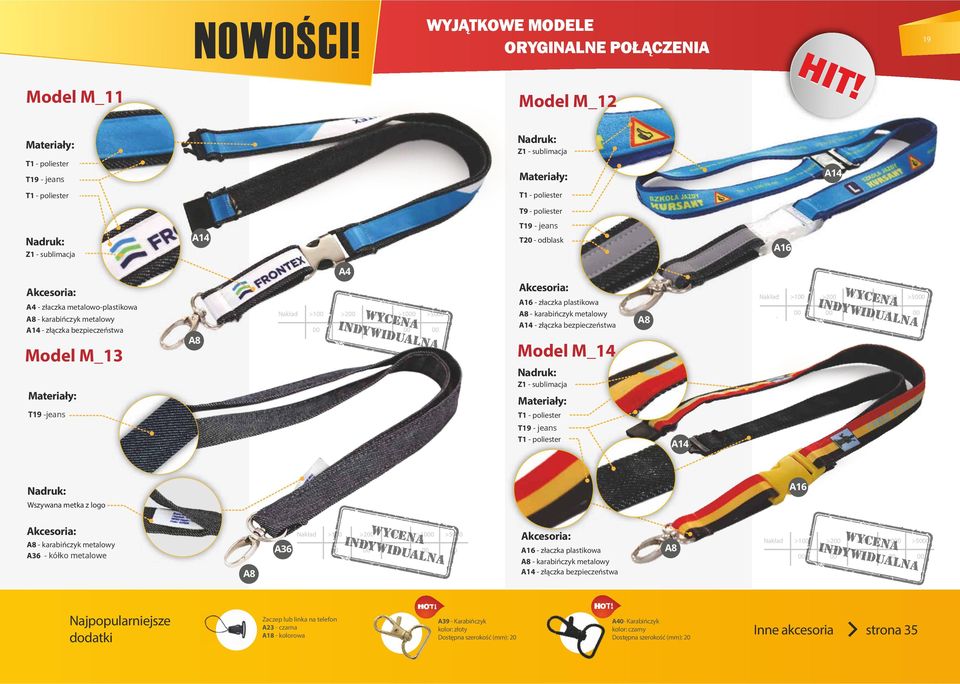 metalowo-plastikowa A8 - karabińczyk metalowy A14 - złączka bezpieczeństwa Model M_13 Materiały: T19 -jeans A8 A4 Nakład >100 >200 >500 >1000 >5000 00 00 00 00 00 A16 - złaczka plastikowa A8 -