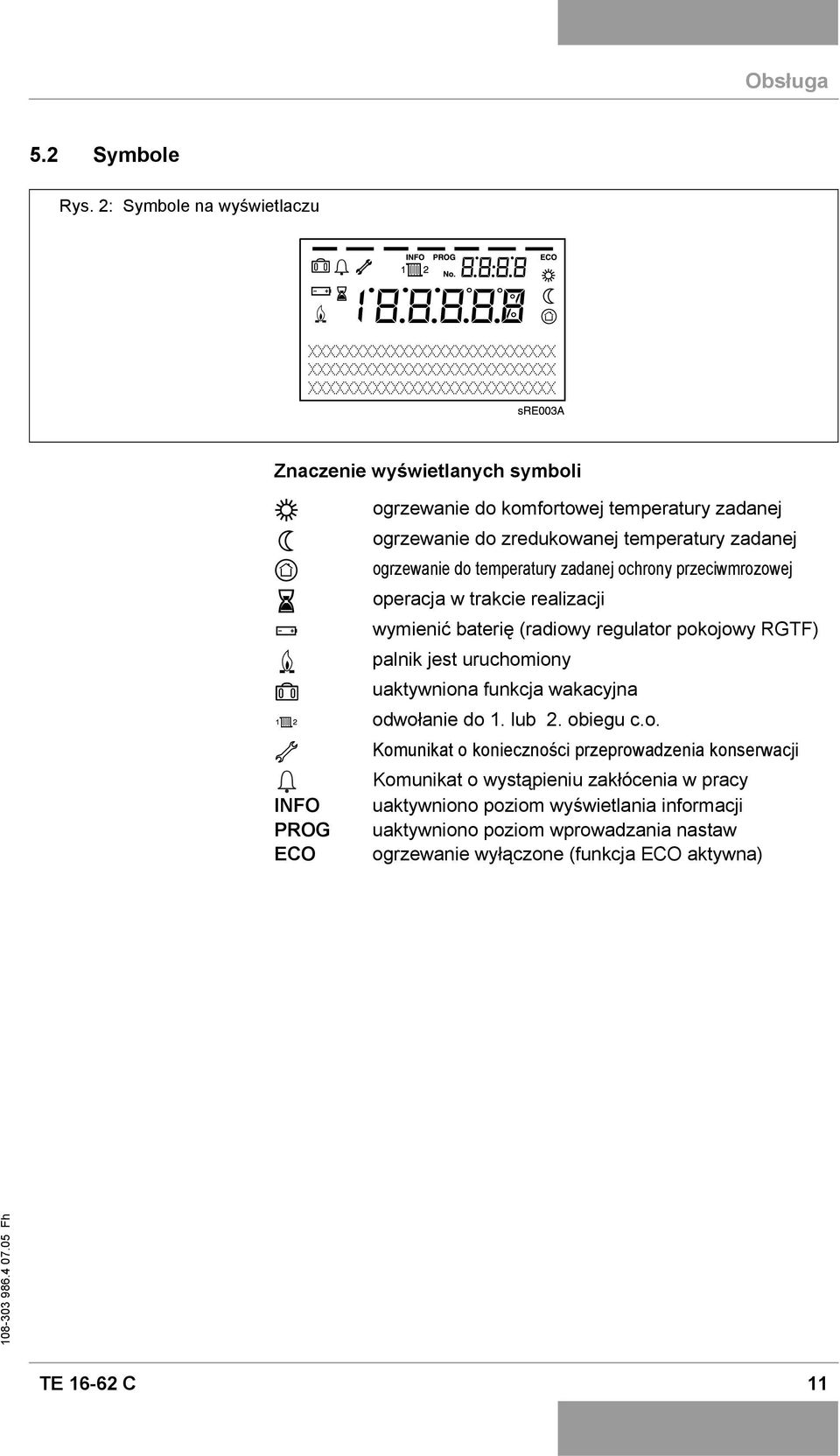 zadanej ogrzewanie do temperatury zadanej ochrony przeciwmrozowej operacja w trakcie realizacji wymienić baterię (radiowy regulator pokojowy RGTF) palnik jest