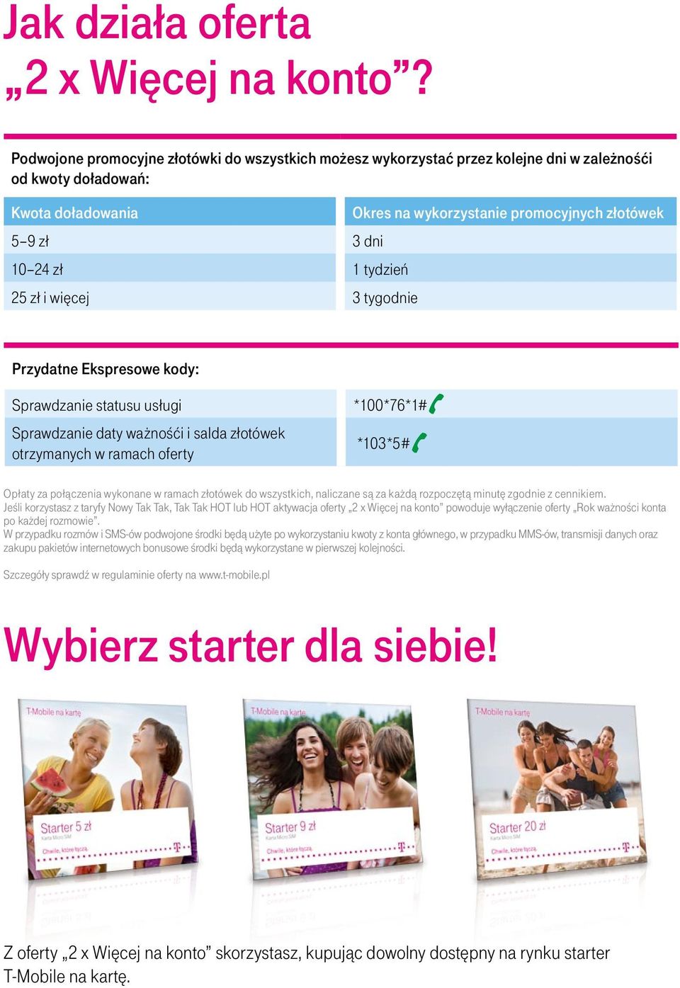 1 tydzień 25 zł i więcej 3 tygodnie Przydatne Ekspresowe kody: Sprawdzanie statusu usługi *100*76*1# Sprawdzanie daty ważnośći i salda złotówek otrzymanych w ramach oferty *103*5# Opłaty za